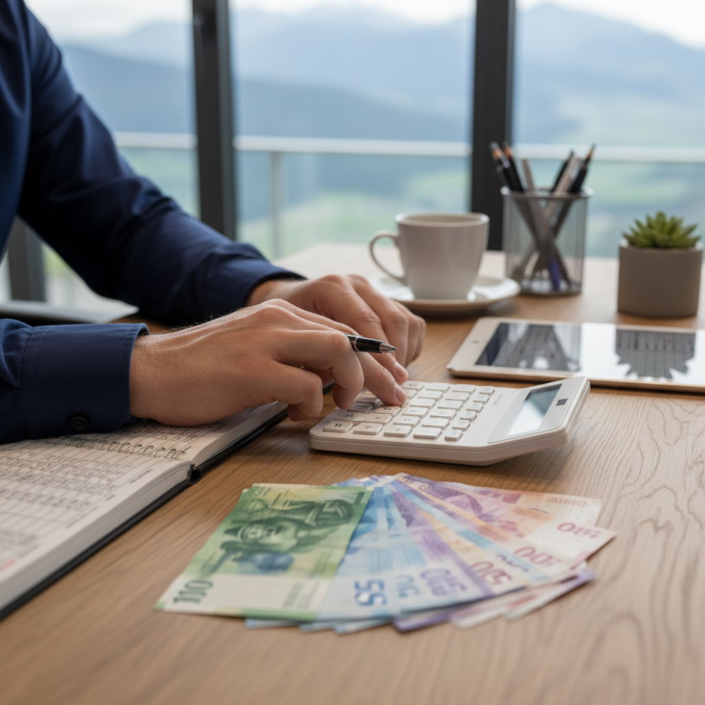 Personne comptant des billets et calculant son budget sur un bureau